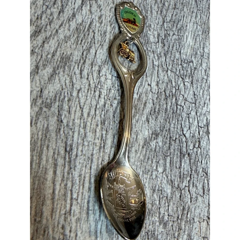 Souvenir Spoon Silver Ogden Utah Train Charm Vintage Provo Mormon Temple beehive